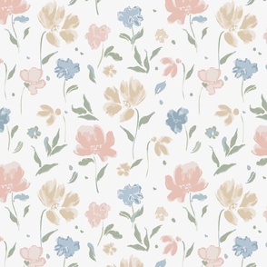 (L) Painted Wildflowers | Soft Pink Yellow Blue Green and White | Large Scale