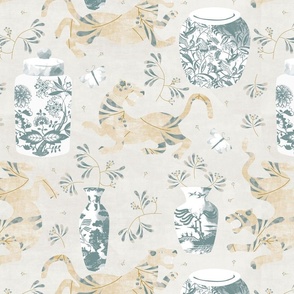 Chinoiserie tiger on cream texture