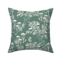 Forest Dwelling Modern Toile, Jadeite 12in x 12in repeat scale