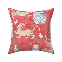 Chinoiserie tiger on red texture