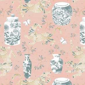 Chinoiserie tiger pale pink texture