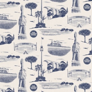 San Diego Toile  De Jouy (Navy Blue and Natural White)