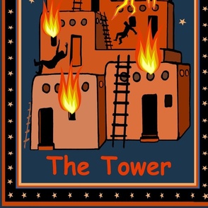 Tarot Card: The Tower - Rust Orange Navy - Design 16929304 - Faux Quilt