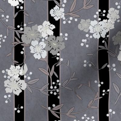 Roses Trellis Warm Gray Black White Stripe Mistletoe Fence