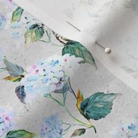 Small Vintage White Hydrangea Flower on Grey / Floral Wallpaper