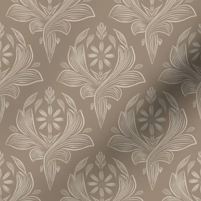 small scale // classic botanical line art - grey brown_ pale grey chalk