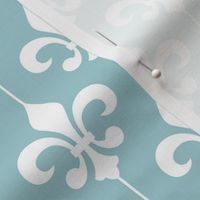 Smaller Scale Fleur De Lis White on Baby Blue