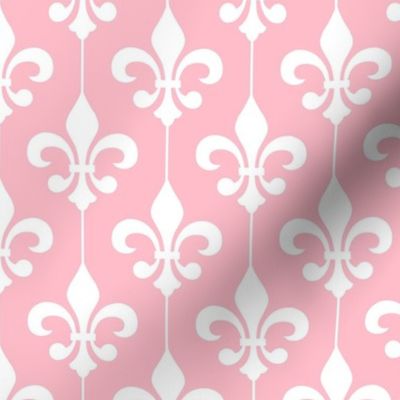 Smaller Scale Fleur De Lis White on Baby Pink