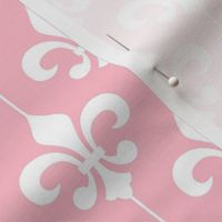 Smaller Scale Fleur De Lis White on Baby Pink