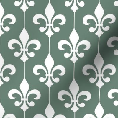 Smaller Scale Fleur De Lis White on Soft Pine Green