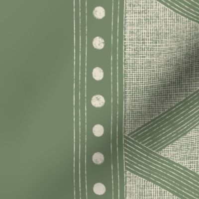 Tribal Geometric Weave - pale grey chalk_ traditional green - texture border stripes