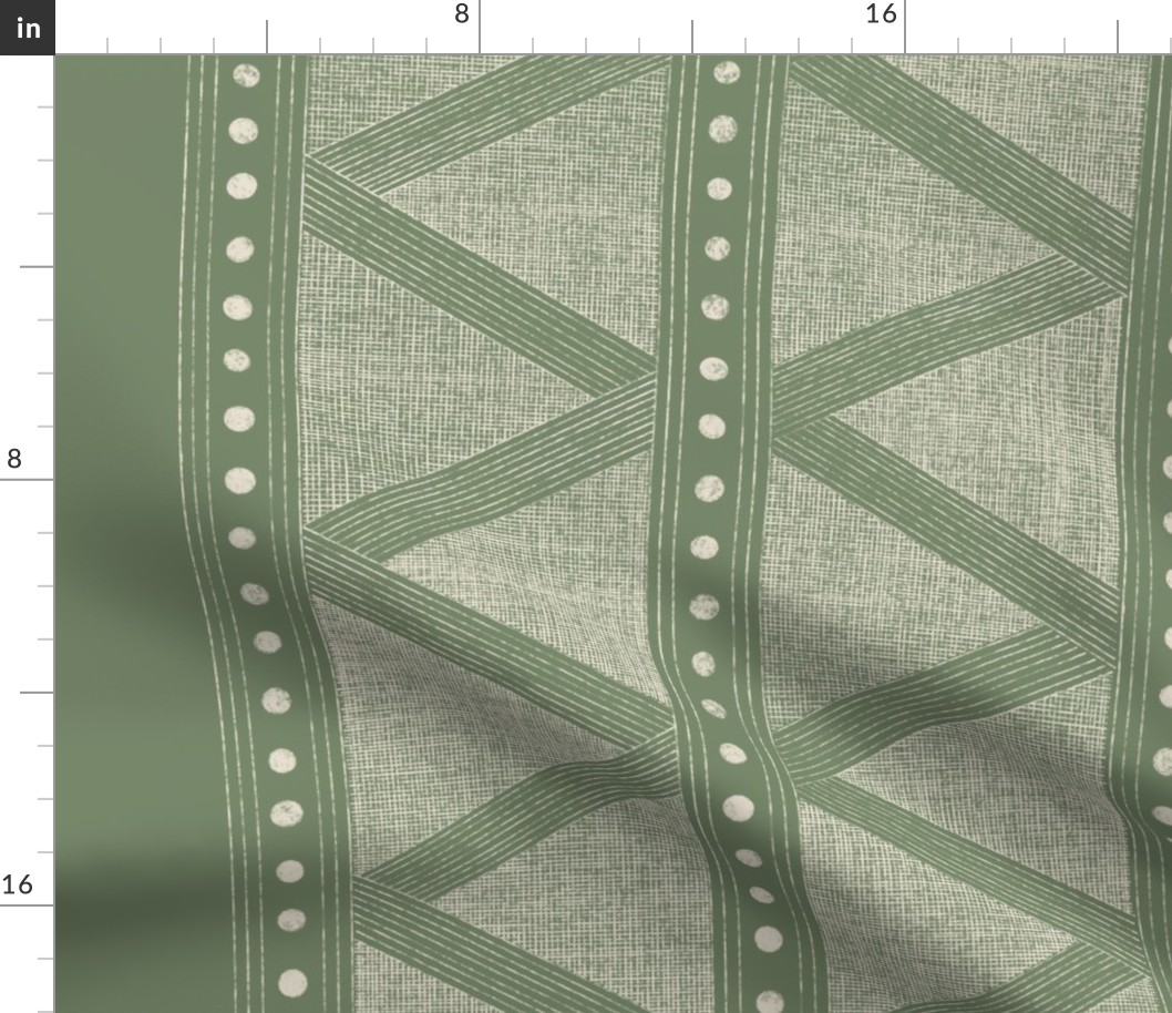 Tribal Geometric Weave - pale grey chalk_ traditional green - texture border stripes