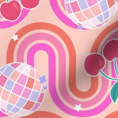 Rainbow Disco Party - Orange & Pink on Peach