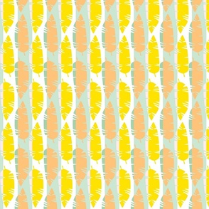 Mod Retro Tropical Leaves Beach Pattern in Bright Vibrant Yellow and Mint Stripe