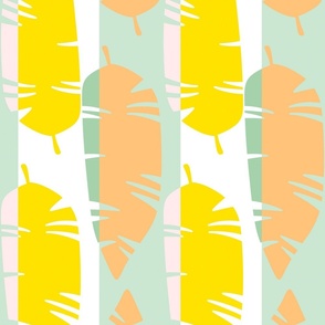 Mod Retro Tropical Leaves Beach Pattern in Bright Vibrant Yellow and Mint Stripe