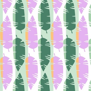 Mod Retro Tropical Leaves Beach Pattern in Bright Vibrant Purple and Green Stripe