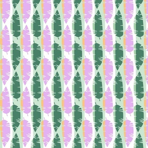 Mod Retro Tropical Leaves Beach Pattern in Bright Vibrant Purple and Green Stripe