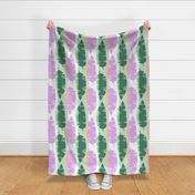 Mod Retro Tropical Leaves Beach Pattern in Bright Vibrant Purple and Green Stripe