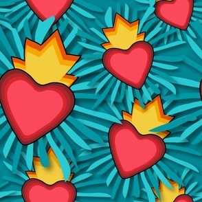 Flaming Hearts Medium Blue