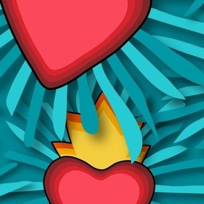 Flaming Hearts Large Blue