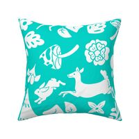 Teal Floral Forest with Hound Large Print