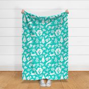 Teal Floral Forest with Hound Large Print