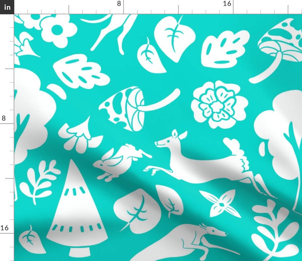 Teal Floral Forest with Hound Large Print