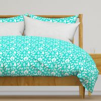 Teal Floral Forest with Hound Small Print