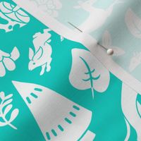 Teal Floral Forest with Hound Small Print