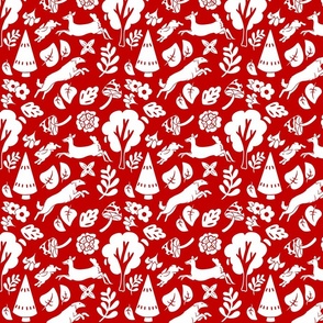 Red Floral Forest with Longhaired Hound Small Print