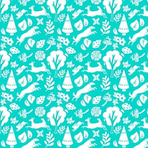 Teal Floral Forest with Longhaired Hound Small Print