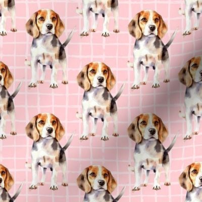 Smaller Watercolor Beagle Dogs Pink