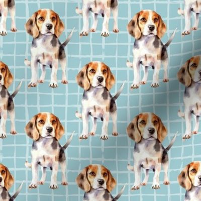 Smaller Watercolor Beagle Dogs Blue