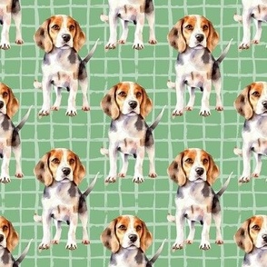 Smaller Watercolor Beagle Dogs Green