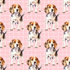 Bigger Watercolor Beagle Dogs Pink