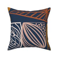 Boho Caribbean Mudcloth: Chic Tribal, Navy Blue, Large