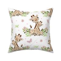 Pink Floral Safari Animals Giraffe Baby Girl Nursery Butterfly