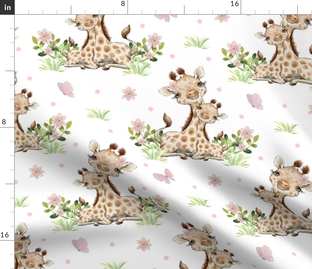 Pink Floral Safari Animals Giraffe Baby Girl Nursery Butterfly