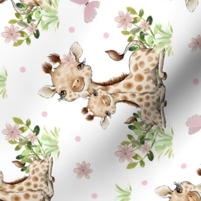 Pink Floral Safari Animals Giraffe Baby Girl Nursery Butterfly Rotated