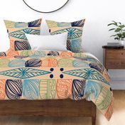 Festive Caribbean Mudcloth: Vibrant Tribal, Peach, Large