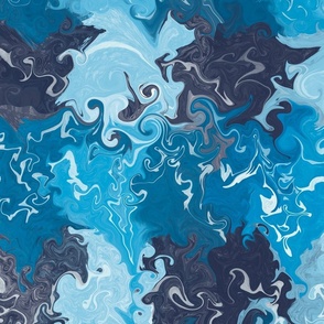 Ocean waves blue white marble effect marbling design