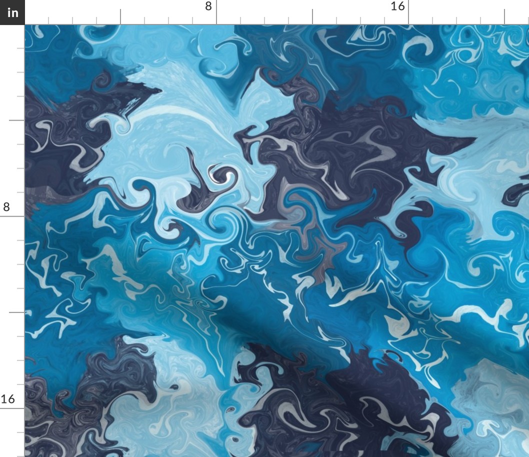Ocean waves blue white marble effect marbling design