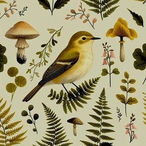 Warbler Botanical On Gray