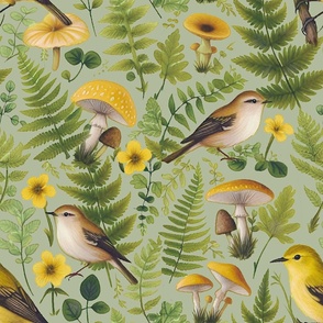 Yellow birds And Wild Plants