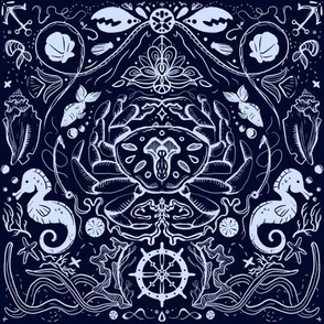 Royal Blue Crab Nautical Pattern