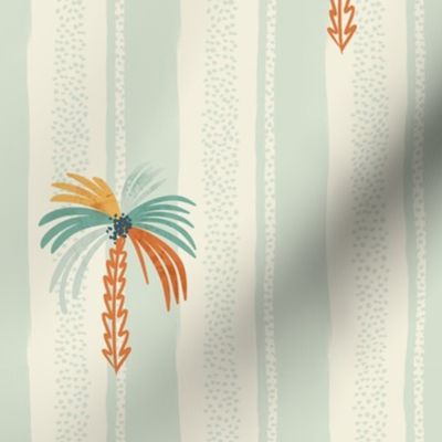 Summer Vacation - minimalist colorful palm trees over mint stripes L