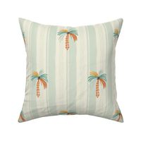 Summer Vacation - minimalist colorful palm trees over mint stripes L