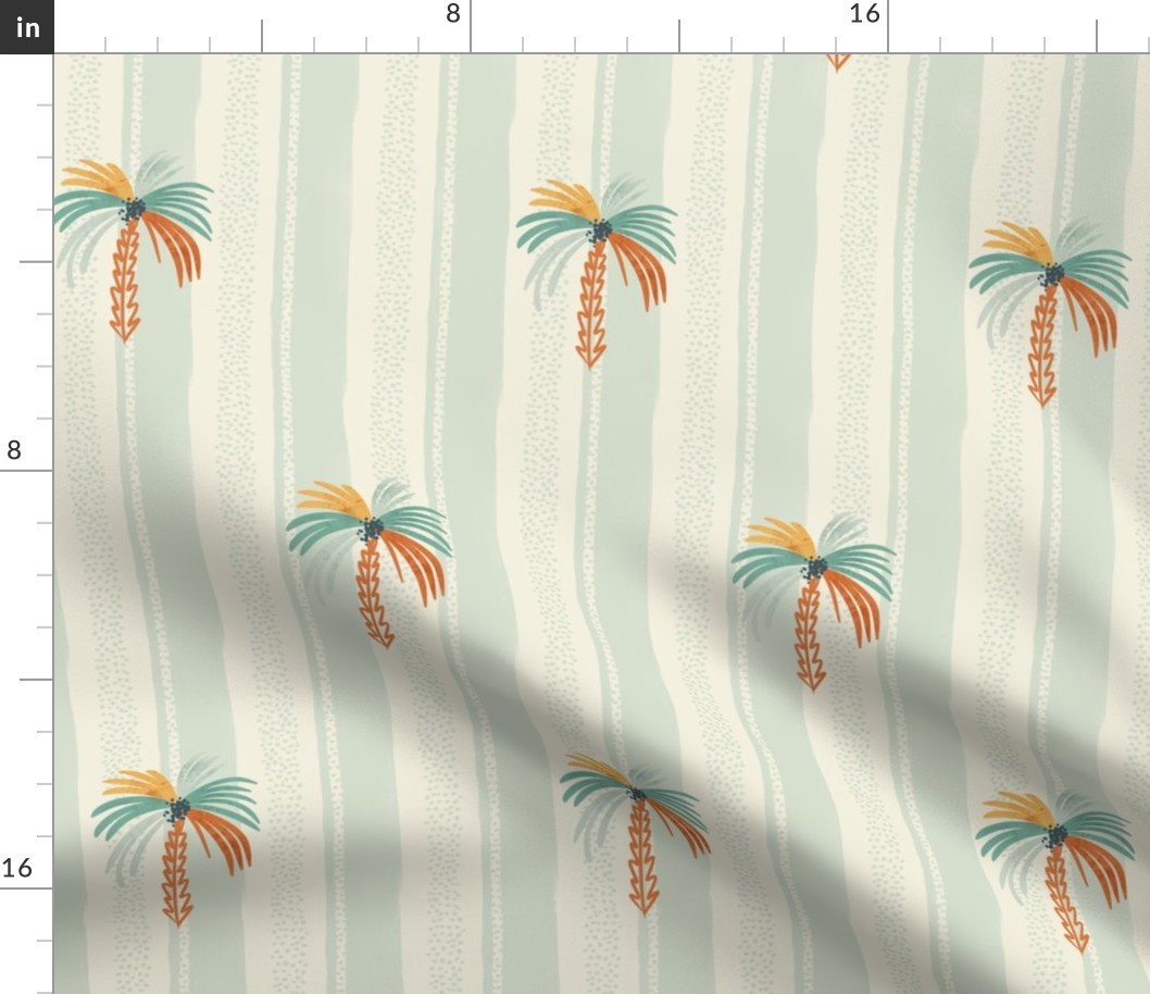 Summer Vacation - minimalist colorful palm trees over mint stripes L