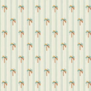 Summer Vacation - minimalist colorful palm trees over mint stripes M