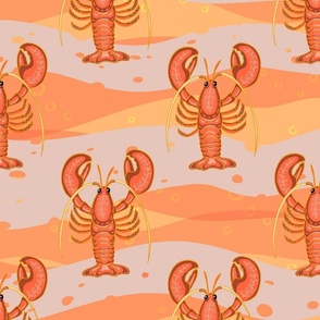Bright coral lobsters